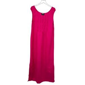 Saint Tropez West maxi dress 12 linen blend cap sleeve ruched slit fuchsia NEW